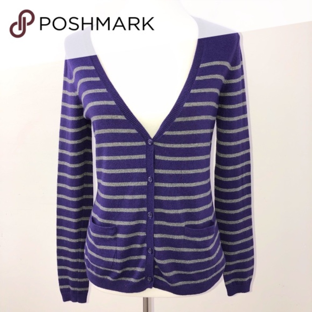 Banana Republic Purple and Gray Stripe Cardigan